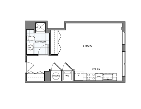 Floor plan for studio, 1 bath, 462 sqft